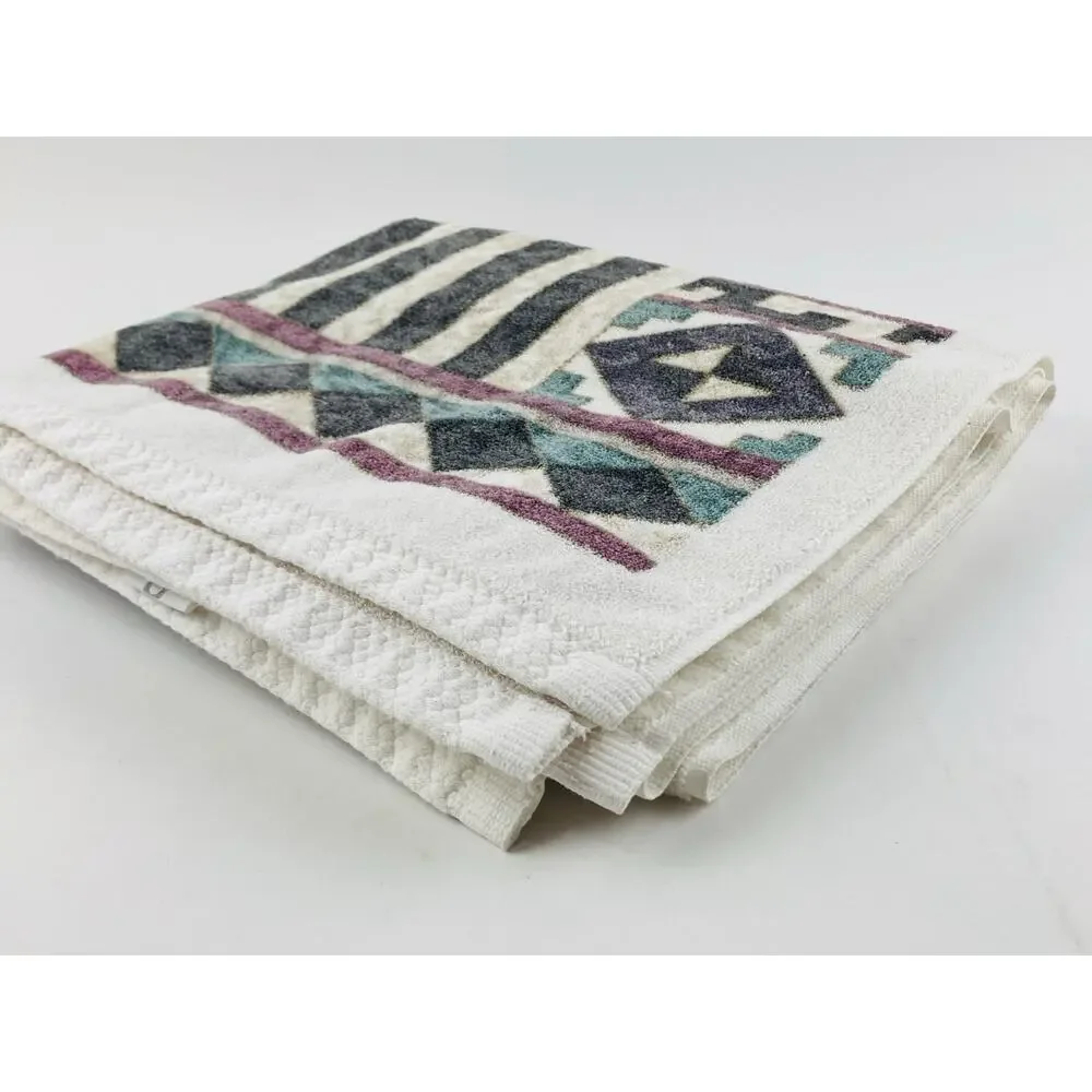 Vintage 1990s Springs Bath Towel USA Teal Geometric Vaporwave Memphis Design Dec